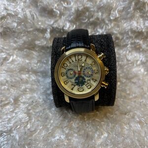 Rousseau R232-433 Men’s Quartz Watch - Gold Tone Case, Black Strap, 3ATM.